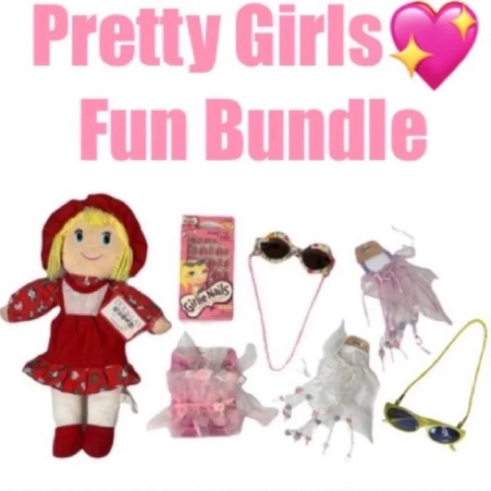 Pretty Girls Fun Bundle Cloth Dolly Sunglasses Hair & Little Girl Nail Gift Set